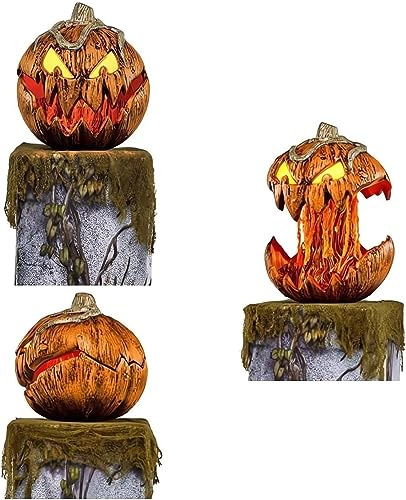 Eteslot Halloween Animatronic Kürbis, Gruseldekor, Outdoor-Dekoration, Orange