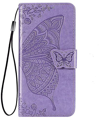 HAOYE Funda para Motorola Moto G54 5G, Suave TPU/PU Cuero Flip Carcasa Case Cover, Magnética en Relieve de la Mariposa, Billetera con Soporte/Tapa Tarjetas. Morado
