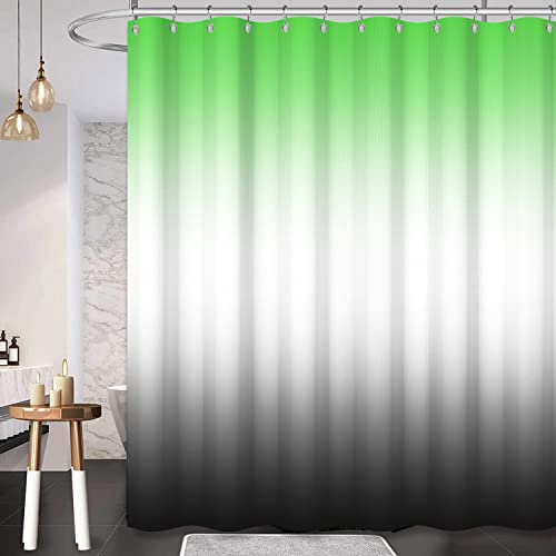 Uiiooazy Duschvorhang Grün, Duschvorhang Gradient Grau Weiß Waffelmuster Duschvorhäng Anti Schimmel Wasserdicht Polyester Stoff Waschbar Bad Vorhang mit 12 Metallhaken für Badezimmer 180Bx220Hcm
