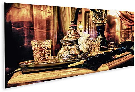 islandburner Tableau sur toile de qualité supérieure - Pipe à eau arabe avec service à thé dans un beau décor arabe - Images murales - Poster