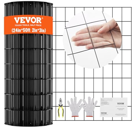 VEVOR Rollo de malla de alambre galvanizado 610x15240 mm Malla de alambre para pollos calibre 16, malla metálica recubierta de vinilo para cercas de gallineros, cercas de serpientes para conejos, corr