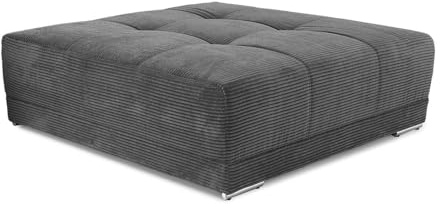 XXL-Hocker B120/T120/H39 cm mit Federkernpolsterung und markanten Steppungen in der Sitzfläche, passende Ergänzung zum Big Sofa 15171, modischer Cord-Bezug in Grau Anthrazit / 15175