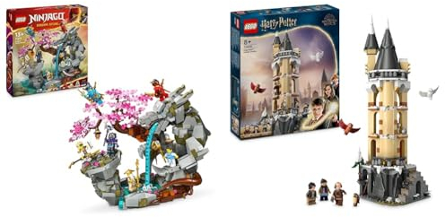 LEGO NINJAGO Drachenstein-Tempel Drachen-Spielzeug mit 6 Ninja-Figuren & Harry Potter Eulerei auf Schloss Hogwarts, Abenteuer-Set mit Spielzeug-Tieren