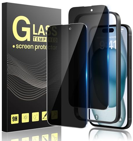 Guretok 2 Stück Sichtschutz für iPhone 15 Plus Schutzfolie 6,7 Zoll | Einfache Installation Rahmen, Privacy Glas, 28° Anti-Spy Folie, Dunkle Schutzglas, Kratzfest, 9H Härte, Anti-Drop