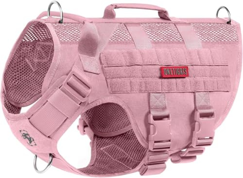 OneTigris hundsele medelstora hundar, AIRE MESH taktisk anti-dragsele med 2 handtag justerbar bröstsele No Pull Dog Harness andas rosa S