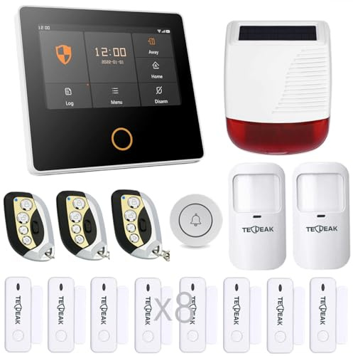 TECPEAK Allarme domestico senza fili, Wi-Fi/GSM/4G con sicurezza sirene, offre una modalità ad alta efficienza per proteggere la casa e l'ufficio (S1-D8-OS1)