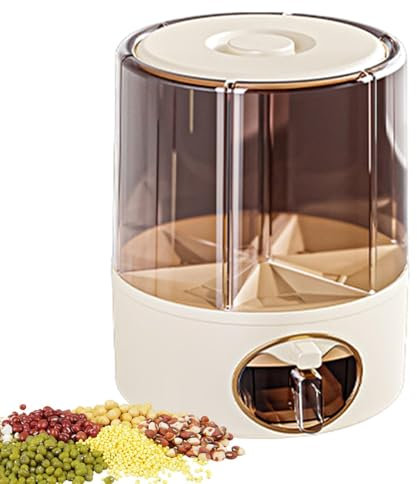 zwxqe Rotating Rice Bucket, Rotating Food Dispenser, Kitchen Storage Bucket, Click Rice Dispenser, 6-Grid Rice Dispenser, Multi-Grid Food Dispenser, Automatic Rice Storage Container