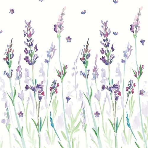20 Servietten Blumen Gemalter Lavendel zur Wiese als Tischdeko. Papierservietten mit Motiv. Auch für Decoupage und Serviettentechnik 33x33cm