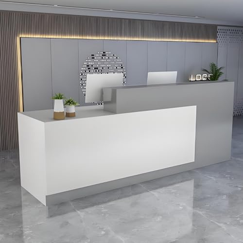 Snaweo Empfangstheke mit Tresen, Empfangstresen-Empfangstisch mit verschließbaren Schubladen, Tresen, Rezeptionstheke für Supermarkt, Convenience Store, Hotel(White+Gray L,140cm/55in)