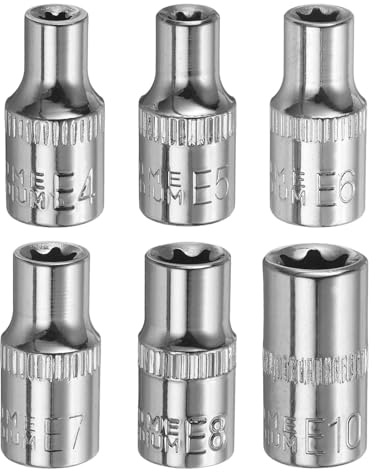 sourcing map Lot de 6 douilles E-Torx 1/4 E4-E10 - Douille profonde Torx externe CR-V 6 points - Douille femelle étoile pour réparation automobile, entretien à domicile, bricolage, fabrication