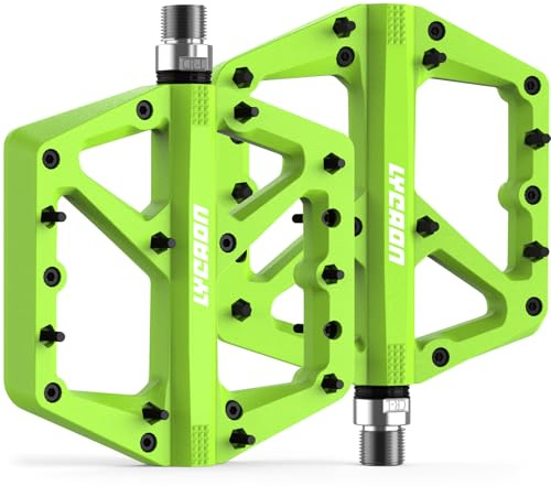 LYCAON Pédales de vélo - Pédales de vélo de course / VTT - Antidérapantes - Broche CR-MO - Pédales plates antidérapantes pour VTT 9/16 (Vert)
