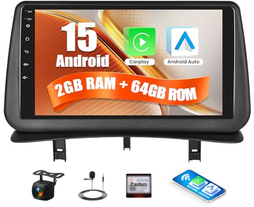 4G+64G CAMECHO Autoradio Android Carplay per Renault Clio 3 2005-2014 con Android Auto, Radio touch da 9 pollici con GPS WiFi Bluetooth FM/RDS Radio SWC Retrocamera&MIC