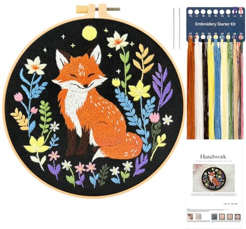 JSRQT Fuchs Stickerei Set Anfänger Erwachsene Kinder, Gestempeltem Kreuzstich Starterset, Handgefertigte Nadelspitzen Stickset für Bastelliebhaber, Vollständiges Sticken Set, für Heimwerker Dekoration