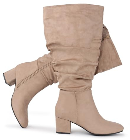 Chicblooms, stivali da donna con polpaccio extra largo, stivali in pelle scamosciata casual con tacco a blocco, talpa, 36 EU
