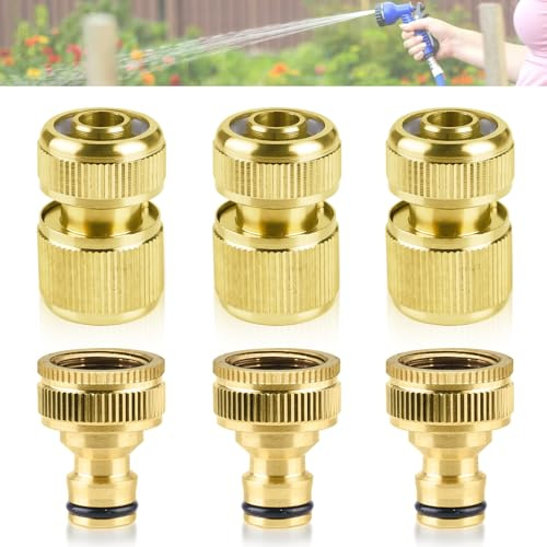 GOEDCH Set Connettori per Tubi in Ottone: Attacco Rapido per Tubo, Durevole Antigoccia Connettore Tubo Acqua da Giardino con filettatura interna per Irrigazione Giardino, Lavaggio Auto