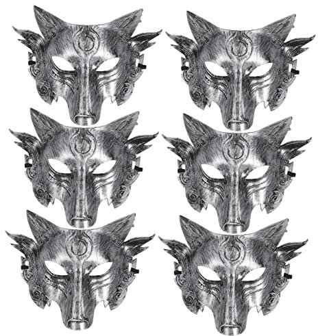 YARNOW 6pièces Masque De Loup Demi-visage Pour Cosplay Halloween Accessoires De Déguisement Masque De Loup Pour Fêtes Costumées