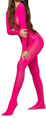 Mingnos Bodystockings für Damen Unterwäsche Durchsichtig Ganzkörper Strumpfhose Ganzkörperanzug Nylon Catsuit Ouvert Body Stocking Rosenrot