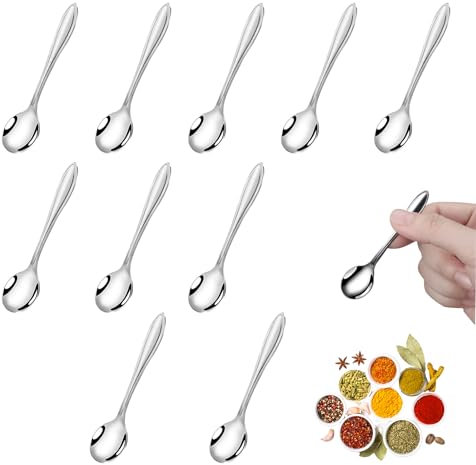 10 Pcs Mini Spoons - TRACOMPAN Stainless Steel Small Scoops for Spice Jars | 7.5cm Tiny Tea Spoons for Protein Powder, Spices, Salt | Durable Mini Scoop for Jars, Kitchen Accessories & Gift