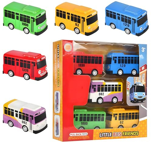 SKIPTHYBER Bus Car Toys,5 PCS Toy B-us with Box P-ull Back V-ehicle To-y Alloy Diecast Pull-Back Bus Toy-Veh-icles Mini Vehicles Friction Powered City Play-Vehicle T-oy Set Car Model Kids Gifts