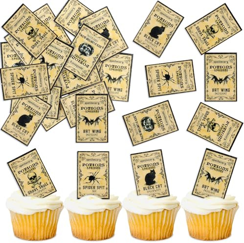 50Stk Essbare Halloween Cupcake Topper Halloween Party Dekoration | Essbare Braune Halloween Karte Cupcake Dekorationen,Jahrgang Halloween Geburtstag Hochzeit Kuchen Torten Dekorationen