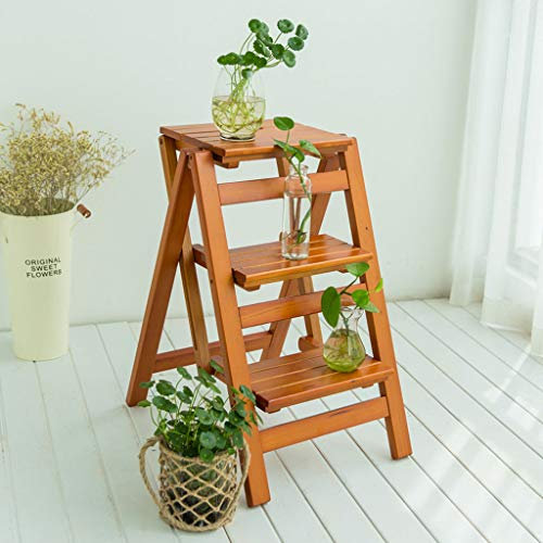 Marchepied pliable en bois à 3 niveaux – Échelle multifonctionnelle – Design peu encombrant – Support coloré pour plantes – et élégant – Utilisation en intérieur/extérieur