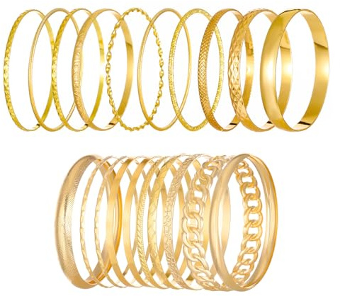 20 Piezas Pulseras Oro Mujer, Apilables Boho Pulseras, Acero Inoxidable Brazalete, Multicapa Minimalista Brazalete, Boho Bracelet Joyas para Regalos de Cumpleaños Navidad para Niñas y Mujeres, Oro