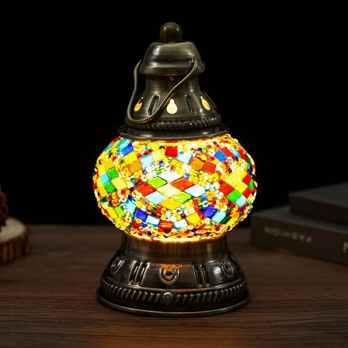 JAITAIK Turkish Mosaic Lamp Handmade Moroccan Camping Light Rechargeable 1800mAh Battery USB Power Bank Touch 3 Brightness 10.5cm