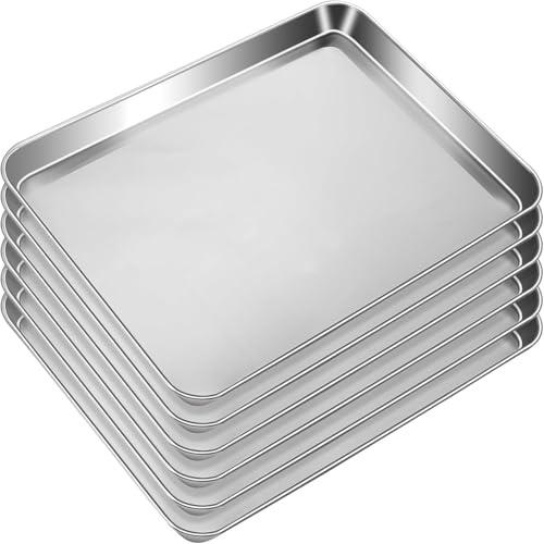 EOGRFW 6 Stück Backblech, Edelstahl Kuchenblech, 40 x 30 x 3.3 Cm | Edelstahl Ofenblech, Gewerbliches Blech for Backofen and Servieren, Spiegelglanz, Leicht Zu Reinigen, Spülmaschinenfest