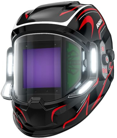 ANDELI Welding Mask with LED Light – 180° Panoramic 3.94x3.74, True Colour Auto Darkening, 1/1/1/1, 6 Arc Sensors, Wide Shade 4/5-8/9-13, Type-C Fast Charging for TIG/MIG/ARC/Cut/Grind