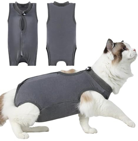 GIEEU Tutina per il recupero del gatto, 2 pezzi, traspirante, per gatti femmine dopo interventi chirurgici, alternativa al collare della camicia chirurgica, protezione per ferite per cure