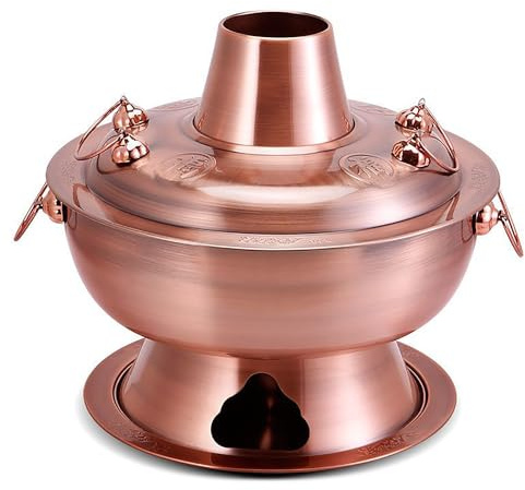 Traditioneller chinesischer Hot Pot, 24 cm großer Suppentopf aus Edelstahl und Kupferkohle, Alter Peking-Stil, perfekt für einzigartige Geschenke und Kocherlebnisse