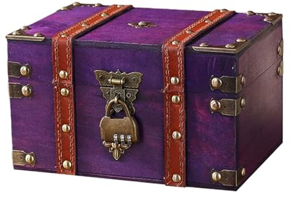 GOEDCH Coffre au trésor vintage avec serrure à combinaison : coffre au trésor en bois vintage, coffre au trésor avec serrure à combinaison pour anniversaire d'enfant, chasse au trésor, rangement et