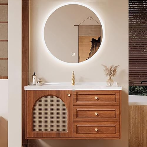 ZKBDBWTR Lavabo Bagno con Mobile con Lavandino e Dettagli in Rattan – Mobile Bagno Sottolavabo in Rovere con Cassetti per Bagni Moderni o Vintage(80cm/31.4in)