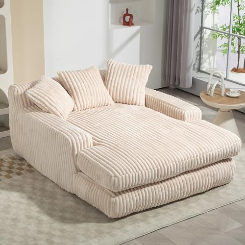 Bladez Sofá cama de pana Cloud Couch – Moderno sofá de suelo individual con 3 cojines, 1 plaza cómodo sofá futón para salón, apartamento y oficina sin montaje (beige)