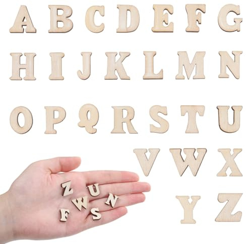 208 Stück Holzbuchstaben Klein, 1.5 cm Holz Buchstaben für Bastelarbeiten, A-Z Holz-Alphabetbuchstaben für DIY-Malerei, Kunst, Heimdekorationen, Kinderbuchstabieren