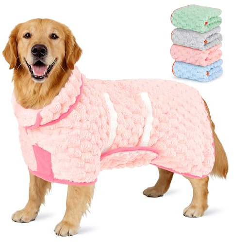 Glittme Dog Bathrobe for Drying Dogs, Super Absorbent Fleece Dog Towel Robe, Adjustable Dry Coat for Large Medium Small Dogs, Warm Pet Drying Vest for After Bath, Swimming, Muddy Walks & Car Travel