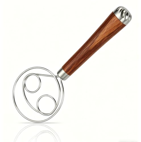 Dänischer Teigbesen Schneebesen Edelstahl Teigbesen 13 Zoll Doppellöchern Handmixer, Brotbackzubehör für Brot, Teig, Dessert, Pizzateig, Brotteig Rührbesen Küchenbackwerkzeuge mit Holzgriff