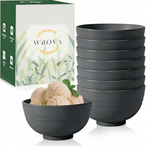 Wrova Reusable Small Bowls 10 oz Set of 8 - Unbreakable Dipping Bowls, Mini Bowl for Ice Cream, Snack and Dessert - Microwave & Dishwasher Safe Dip Bowls - Grey