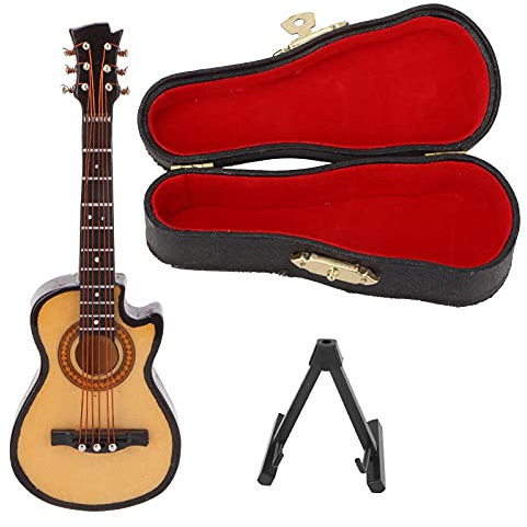Chitarra elettrica in miniatura, mini strumento musicale Replica di figurine da collezione di chitarra elettrica con supporto e (Chitarra con spalla mancante da 10 cm)