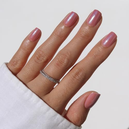 Glamnetic Press On Nails - Mauve On Up | Short Squoval Fake Nails in Mauve Pink with Glazed Finish, Salon Quality | 15 Sizes - 30 Nail Kit with Glue