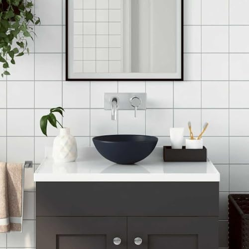 Lumanois Lavandino da Bagno in Ceramica Blu Scuro Rotondo, Articoli di ferramenta,Prodotti Idraulici,Articoli Idraulici,Lavandini,Lavandini Bagno, 3.3kg-146979