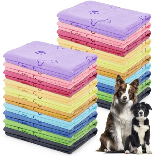 20 Pcs Dog Towels Bulk, Microfibre Pet Bath Towel Quick Drying, 100 x 50 cm