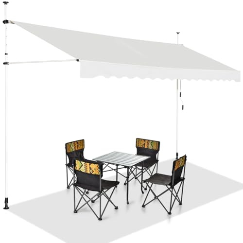 COSTWAY Klämmarkis, 400 cm bred, balkongmarkis utan borrning, UV-beständig, höjdjusterbar, vattenavvisande, markis med handvev, solmarkis, solskydd för balkong, beige