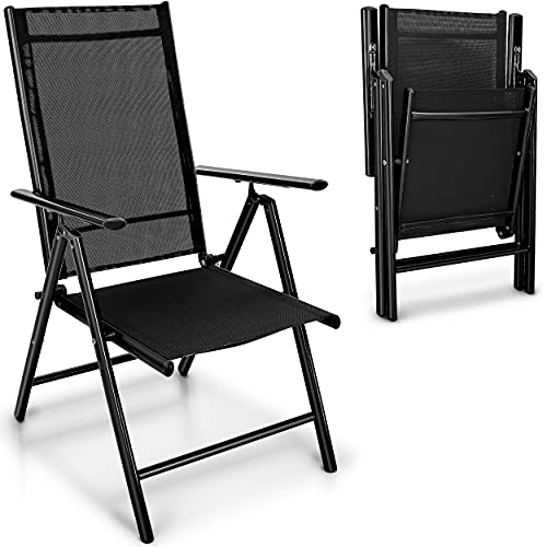 tillvex Gartenstuhl 1 Stück klappbar aus Aluminium | Hochlehner mit Armlehnen | Klappstuhl verstellbar | Klappsessel Balkon Garten Terrasse (Schwarz)
