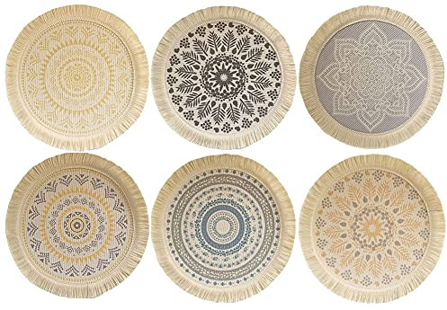 Sits Tischsets Rund Abwaschbar 6er Set Platzset Baumwolle Waschbar Boho Gewebte Untersetzer Napfunterlage mit Quaste für Runden Gartentisch Draußen Hochzeit Fotos Weihnachten (Color : B 33cm), Klein