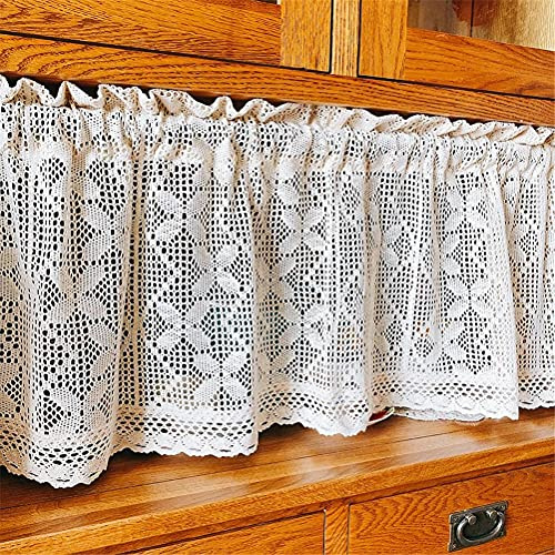 ACMHNC Handgemachte Häkelgardine Landhaus Kurz Scheibengardine Vintage Chic Häkeln Bestickte Kurzgardine Romantisch Cafe Vorhang Bistrogardine 1 Stück,Beige,W x H 120 x 60 cm