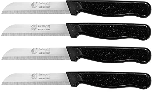GGS Solingen Vegetable and Fruit Knife Set, Tomato and Steak Knives, Serrated, Dishwasher Safe, German Stainless Steel, Chef Kitchen Set (Black Set of 4)