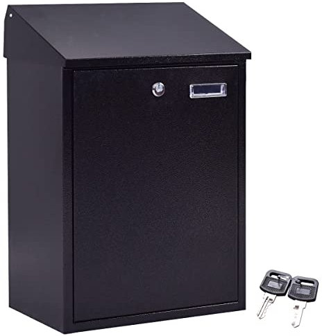 GiantexUK Wall Mounted Post Box, Large Lockable Mailbox with Keys, Weather Resistant Letterbox Newspaper Holder, 32 x 21 x 48cm (Black)