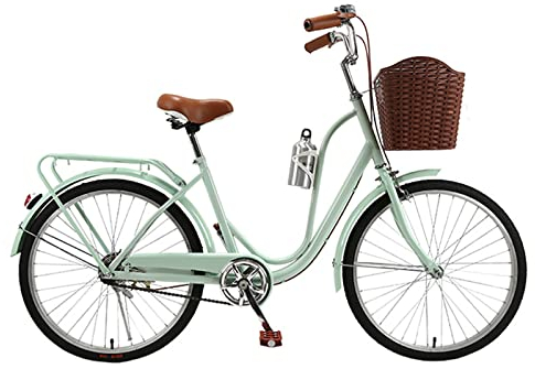 PRUJOY 24-Zoll-Retro-Fahrrad für Damen, Erwachsene, Studenten, Stadtpendler, Lady, leichtes Koreanisches Fahrrad (Green)