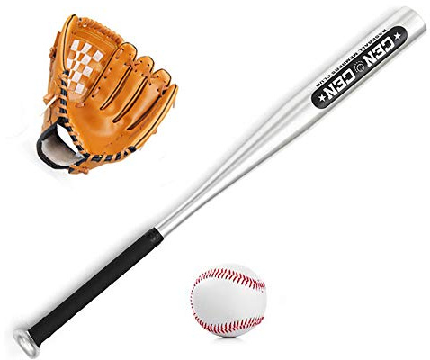 CalmGeek Baseball Bat 25in Aluminium Alloy, 2in Barrel, 10.5in PVC Glove, Baseball Kit for Youth Kids